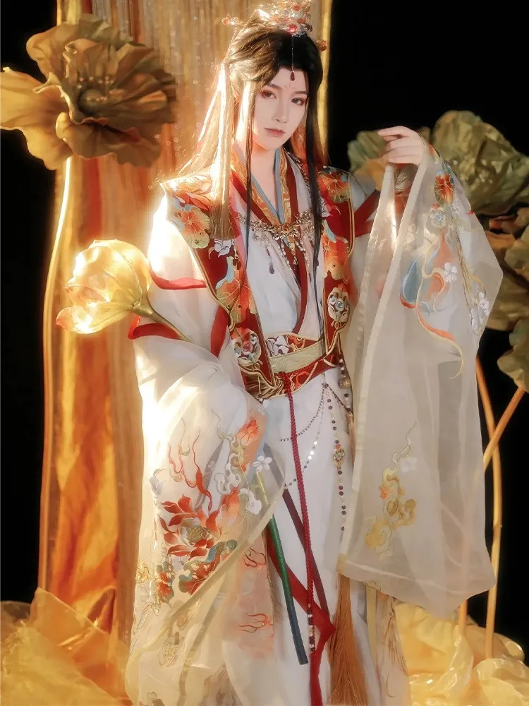 Hanfu large-sleeved shirts with heavy embroidery ancient-style waist-length cross-collar men's and women's Chinese-style sets