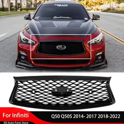 Front Grille Racing Grills Front Upper Bumper Hood Mesh Grid for Infiniti Q50 Q50S 2014- 2017 2018-2022 Air Intake Grille