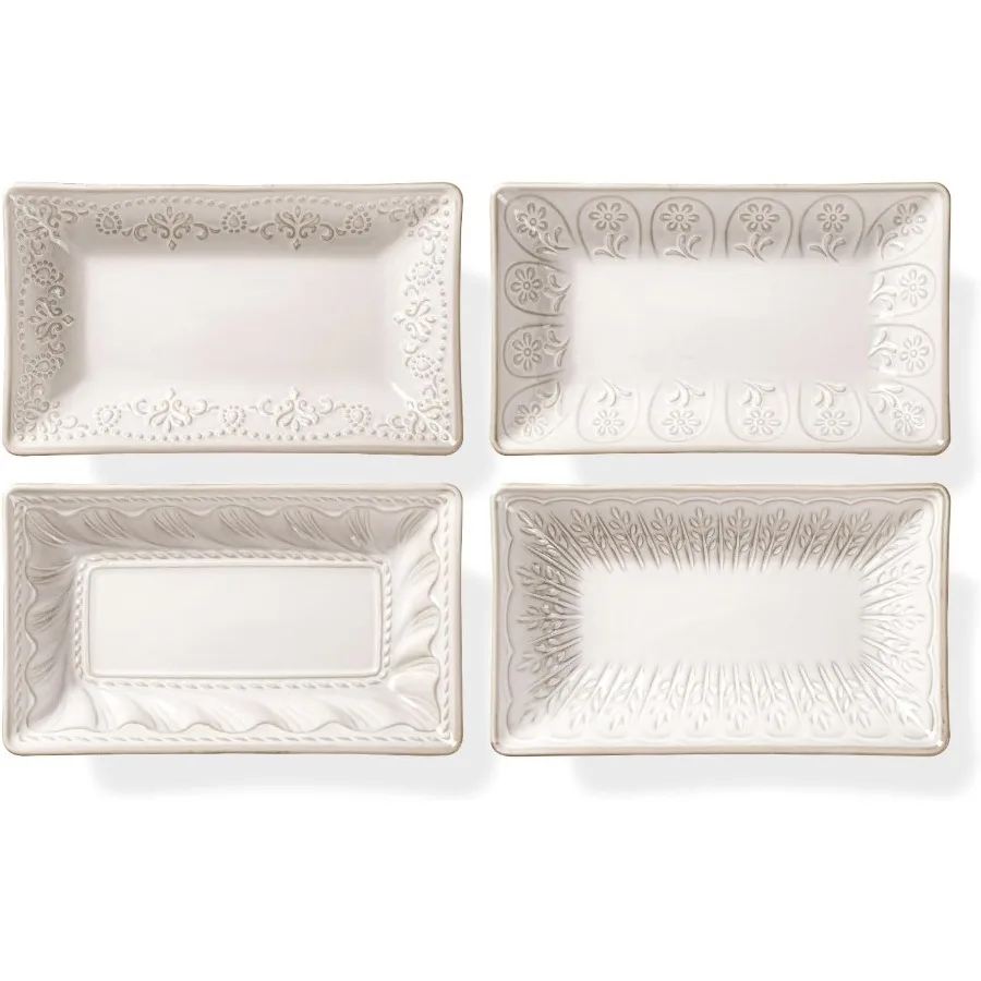 

Ceramic 8.25 Inch Rectangle Salad Plates Set of 4 Deep Plates for Appetizer Dessert Dinner Sushi Snack Pasta Serving Microwave