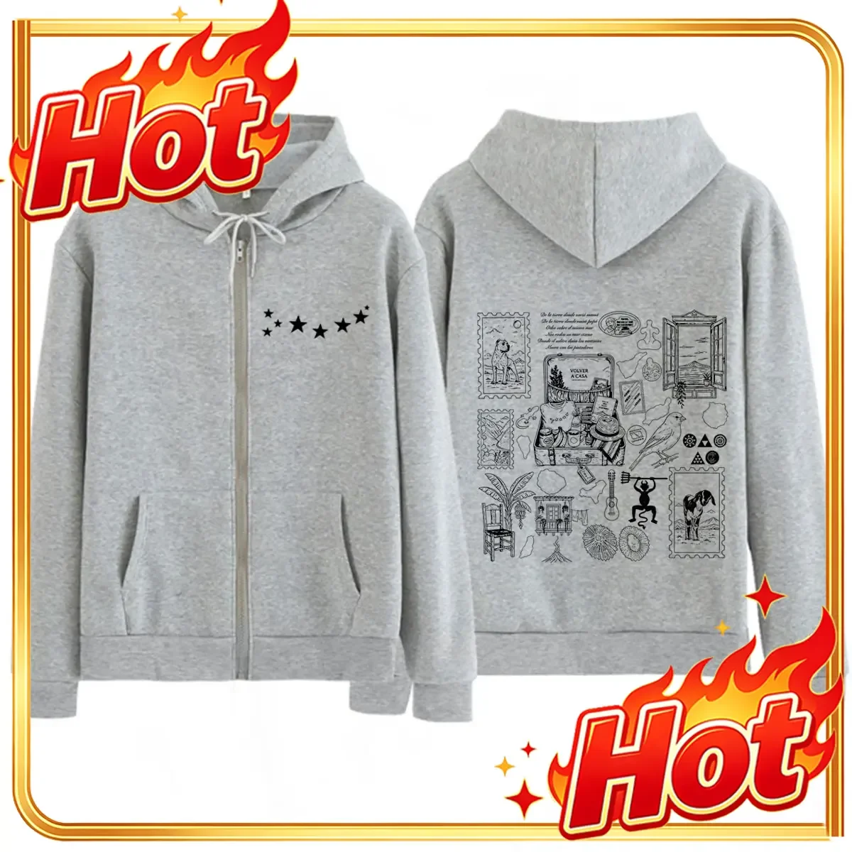 QUEVED0 EL BAIFO Album 2026 Tour Print Zipper Sweatshirts Men Women Fashion Casual Loose Oversized Hip-hop Zip Up Jacket Coat