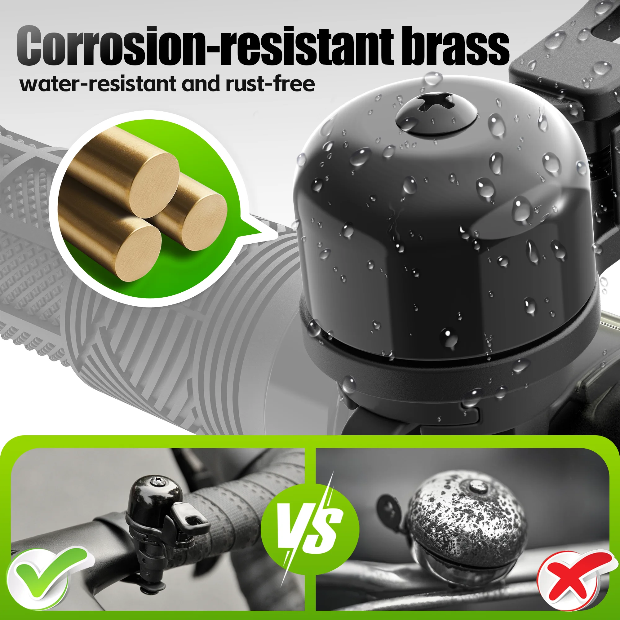 RBRL Bicycle Bell Mountain Bike Bell Brass Loud Bike Horn Quick Release Light Horn for MTB City Cycling Safety Warning Bell