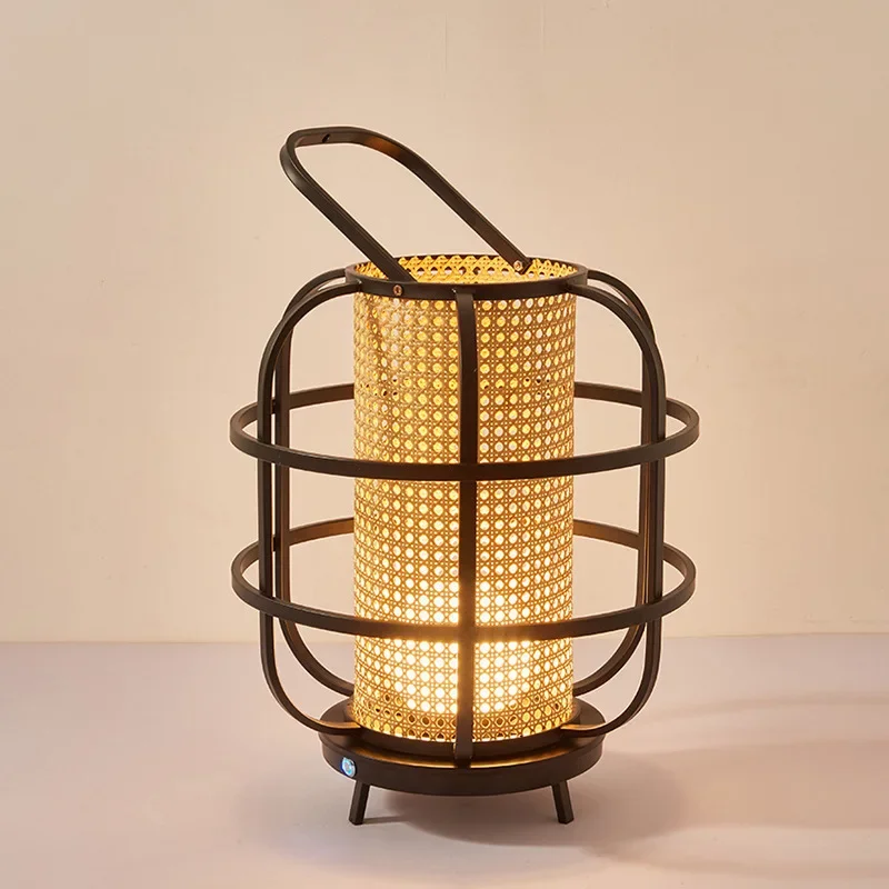 Moderno estilo pastoral Rattan abajur, chinês japonês levou mesa luz, quarto, estudo, sala de estar, decoração de iluminação interior