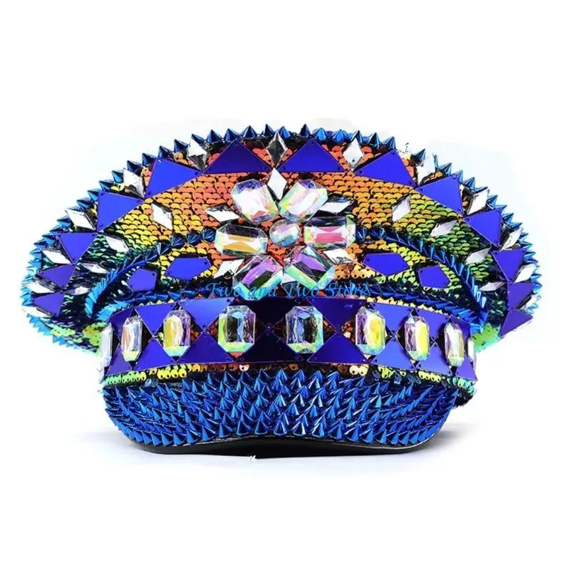 

HX6F Colorful Rhinestones Navies Hat Fashionable Unisex Adjustable Breathable Hat for Parties and Casual Outings