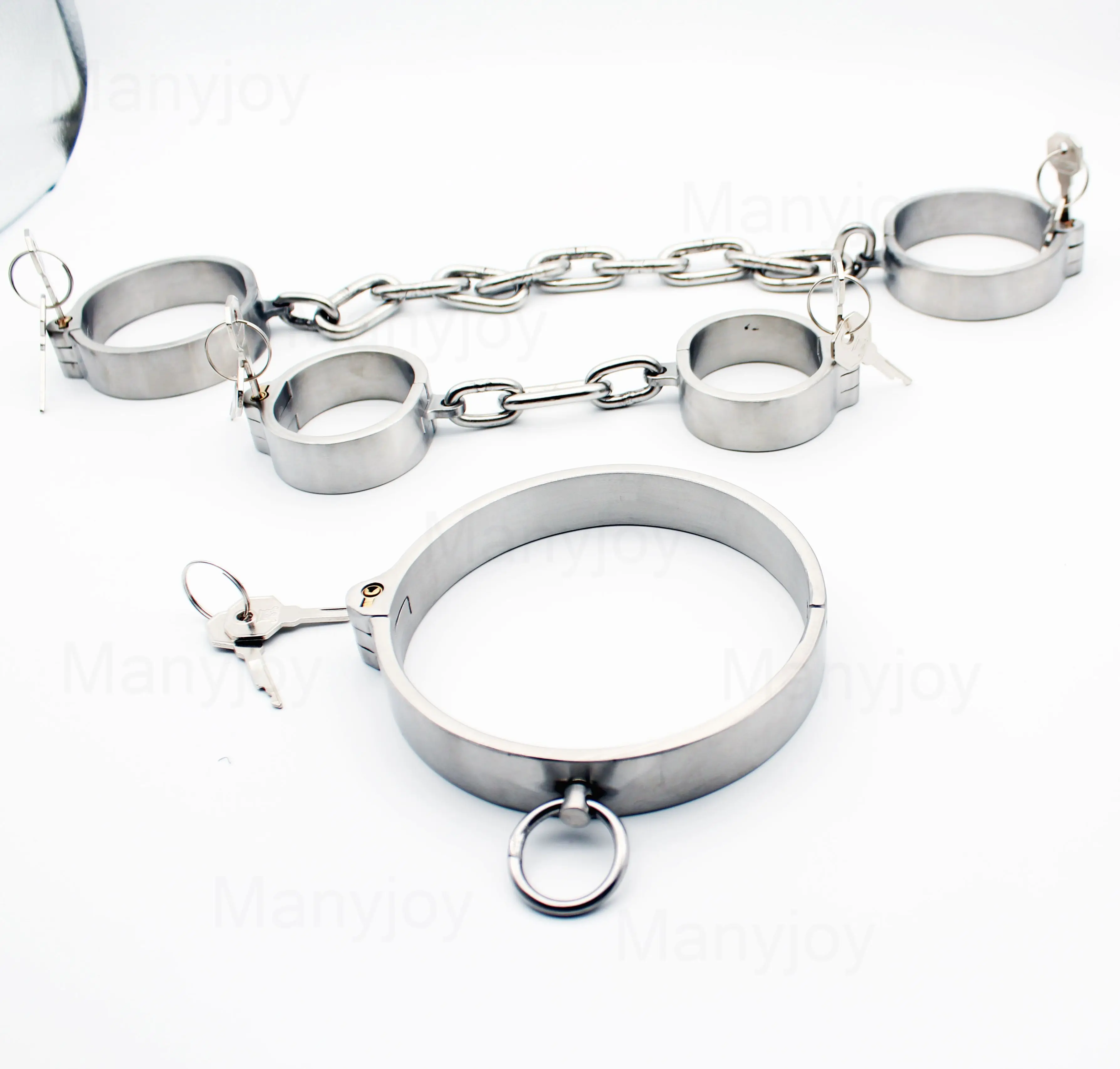 New Real Stainless Steel Neck Collar Wrist Ankle Cuff Restraints Heavy Metal Shackle Bdsm Role Play Sex Toys for Couples