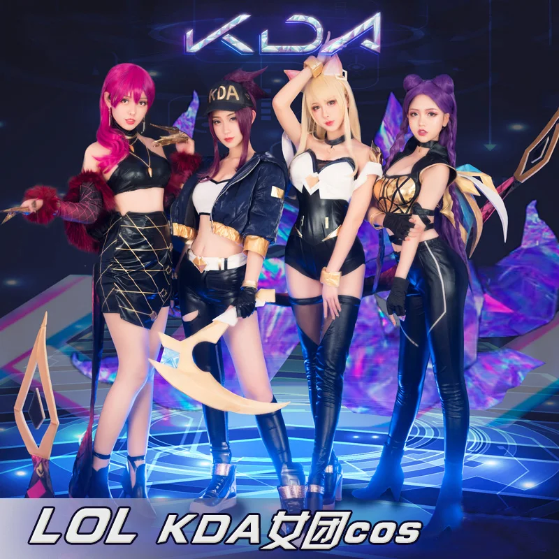 

Game LOL cos KDA Cosplay Costume Ahri Evely Kasha Akali girl group all members fashion sexy full set Outfit A