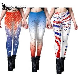 [You're My Secret] Women High Elastic Leggings Tights Sexy Pencil Pants Slim Trousers Female Flag Stripe Star Print Leggings