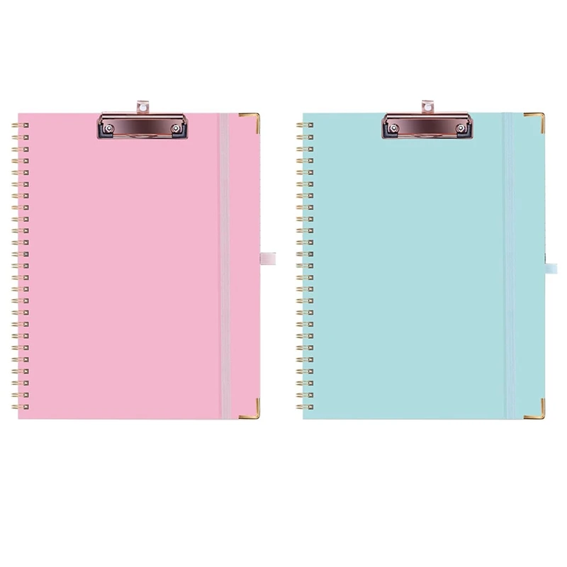 2 PCS Clipboard Folder Blue & Pink Paper+Metal For Letter Size (11X 8.5Inch), Versatile Clipfolio For School Office