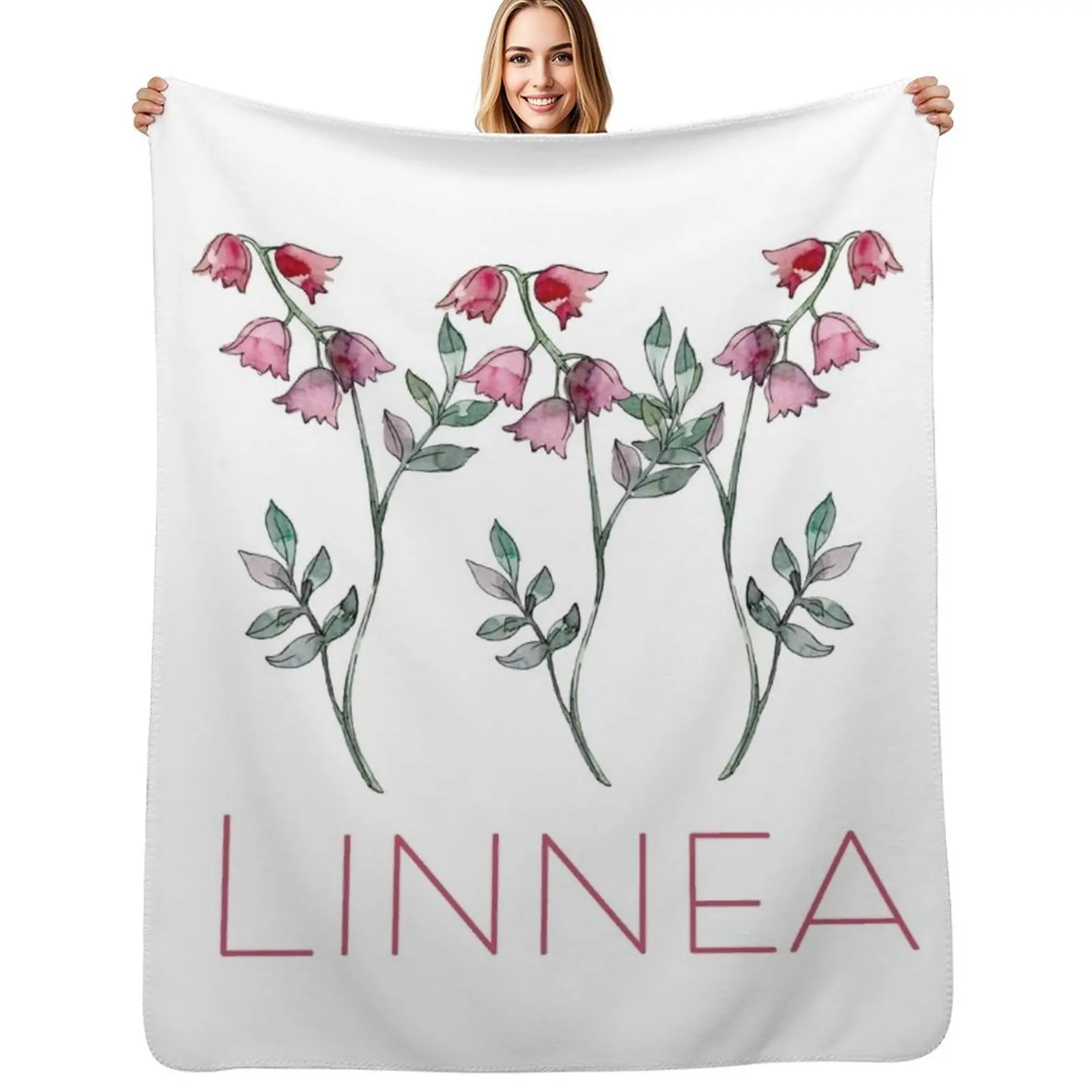 Nordic Wildflower Linnea Twinflower Pretty Pink Flowers floral Throw Blanket Cute warm for winter Warm Plush Plaid Blankets