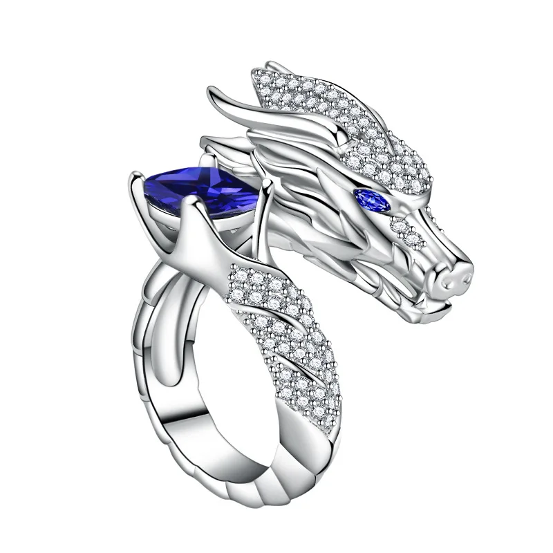 

Роскошное кольцо Court Retro Diamond High End с драконом, сапфиром и рубином, покрытое 18-каратным золотом, для указательного пальца, ювелирное изделие