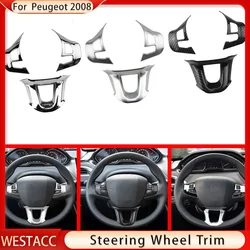 Car Steering Wheel Cover Trim for Peugeot 2008 208 308 2015 2016 2017 2018 3PCs ABS Chrome  Decoration Sticker Accessories