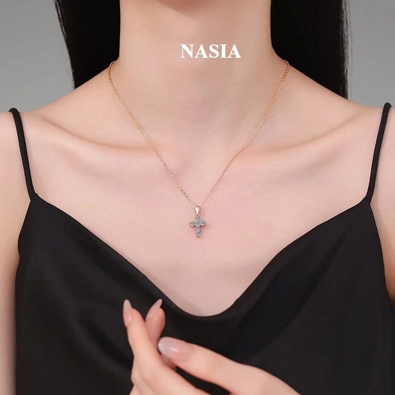 NASIA 3mm D VVS1 Moissanite Cross Necklace for Women Lab Diamond Sterling Silver S925 Wedding Pendant Certified Necklaces 2026