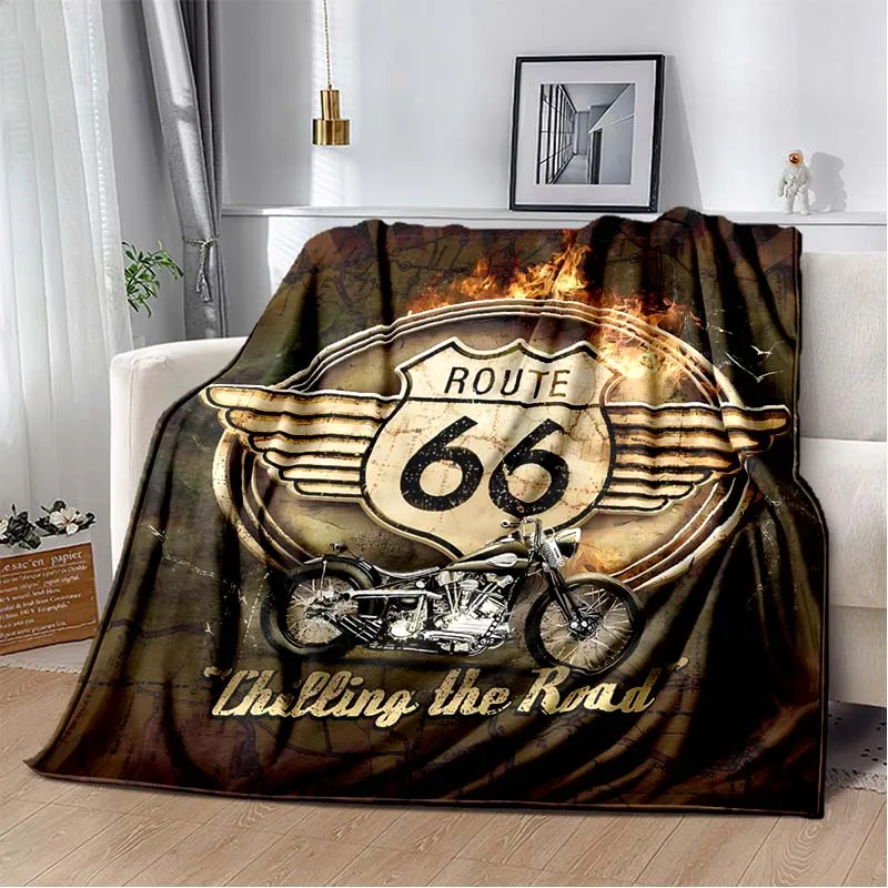 

HD Cartoon 66 Mother Road Sign Pattern Plush Sofa Bed Office Hotel Portable Four Seasons Comfortable Soft Blanket Gift Blanket