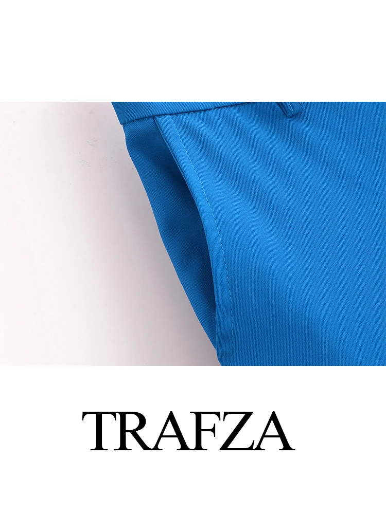 TRAFZA-Pantalon taille haute décontracté pour femme, pantalon trempé, poche élégante, fermeture éclair, polyvalent, monochromatique, longueur de rinçage 2 documents, mode féminine, fjZA