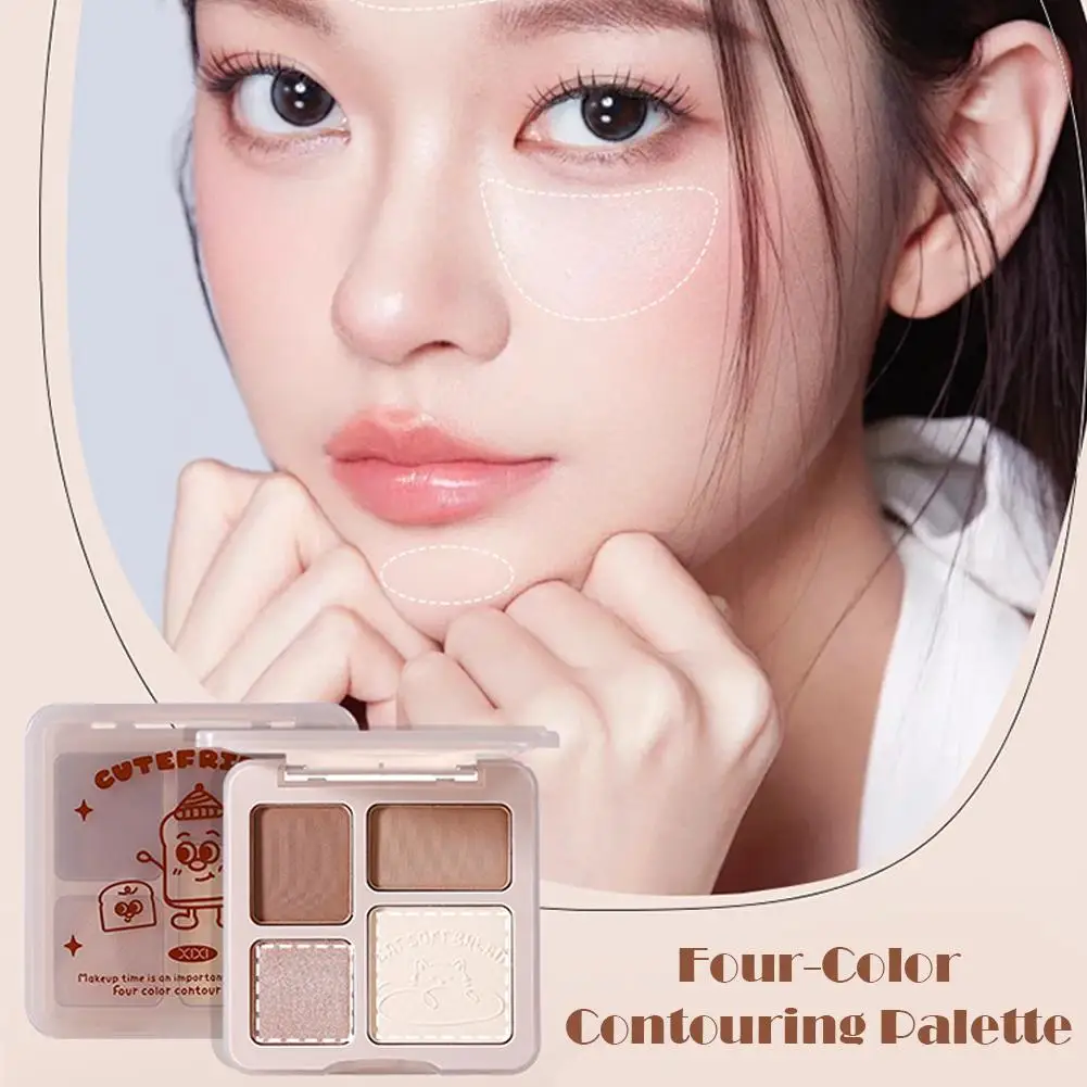 4色の輪郭パレット：マットブライトナー、シマーハイライト - アイシャドウ、輪郭形成用の多用途マルチユースパレット D0D2