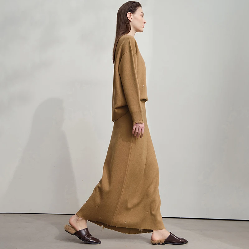 AMII Damesrok 2025, Herfst Nieuwe Minimalistische Effen Kleur Kleding Dames Casual Veelzijdige Lange A-lijn Rokken Voor Vrouw 12554006