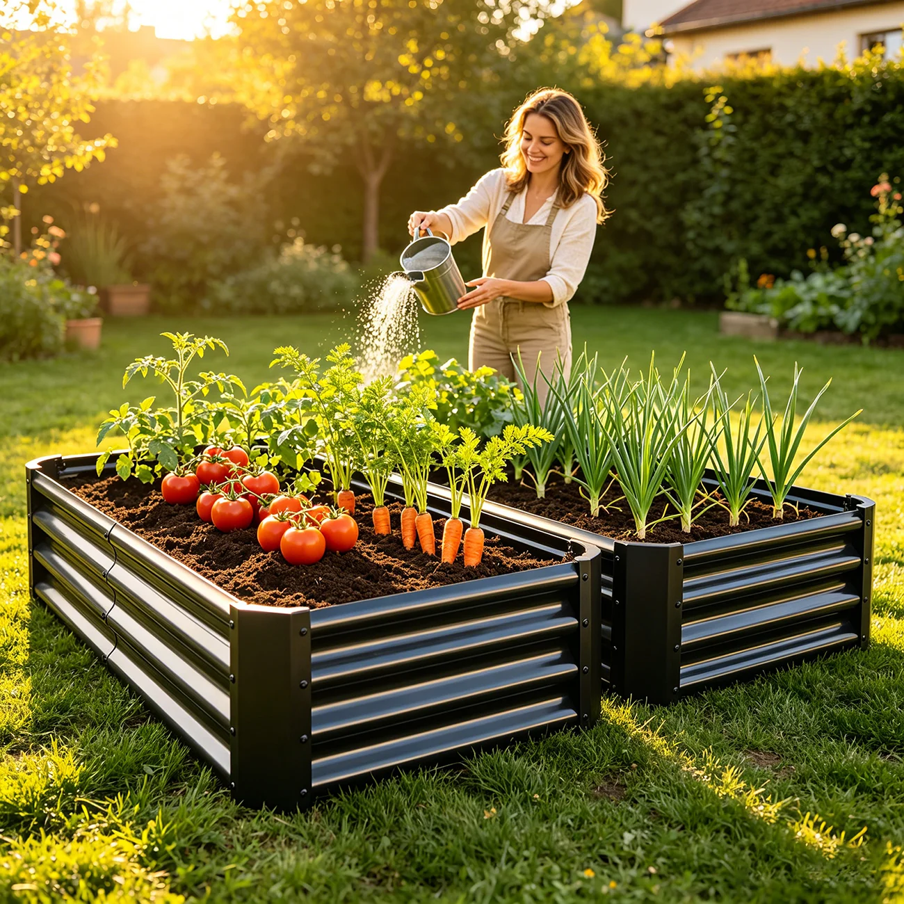 2PCS Black 6×3×1ft Metal Raised Rectangle Garden Planter Beds