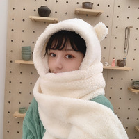2Pcs Fashion Winter Women Novelty Beanies Caps Warm Bear Ear Hat Casual Plush Hat Scarf Set Casual Solid Women Caps Present