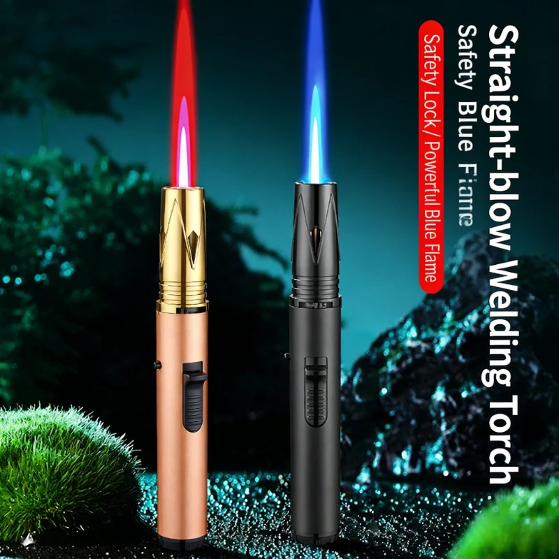 

creative slim straight jet windproof lighter portable butane torch for BBQ cigar baking welding outdoor ignition tool