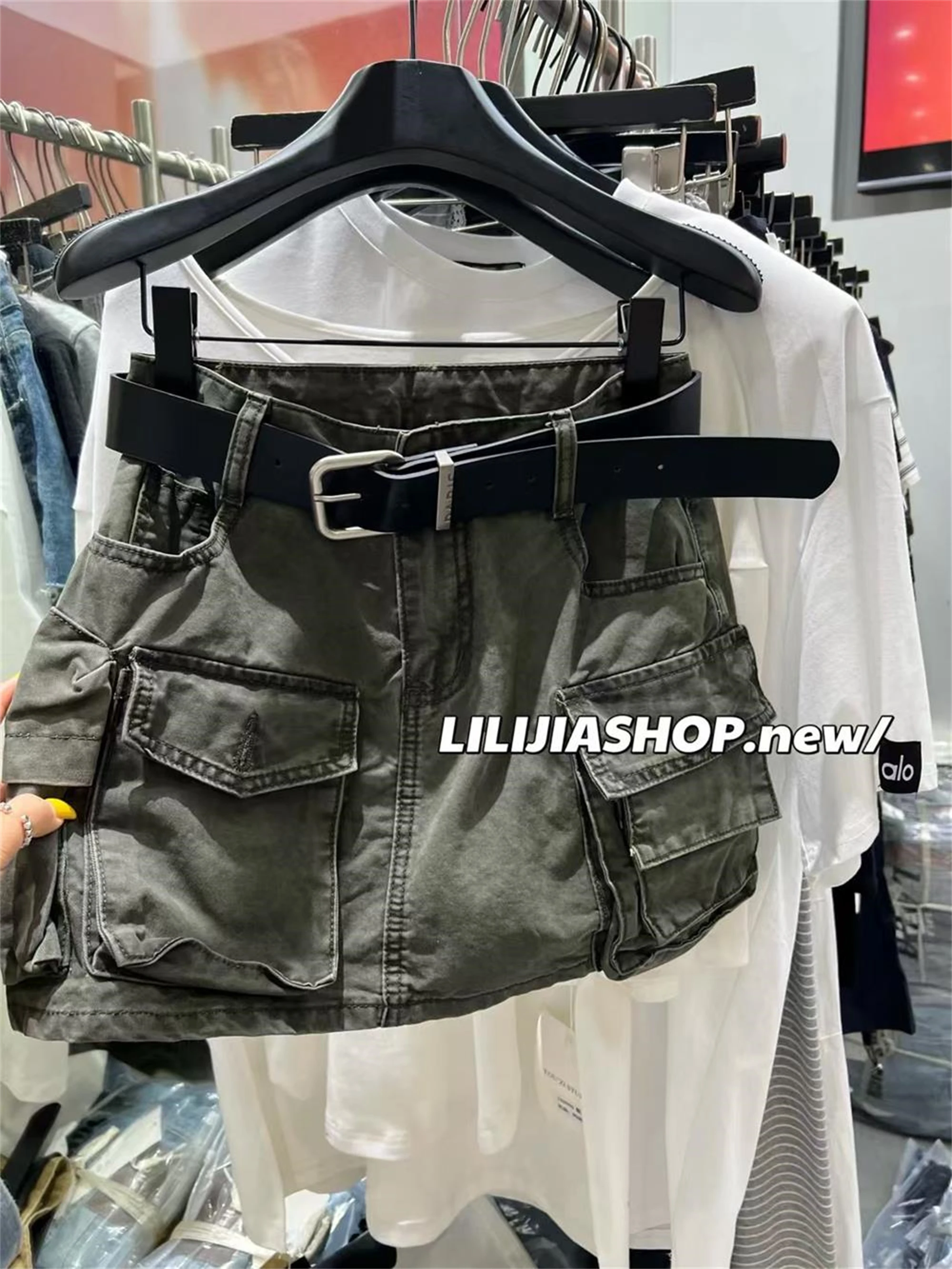 Summer New American Style High Waist A-Line Workwear  Skirt Women's Jeans Short Skirt Pants Multi-Pockets Slimming Effect