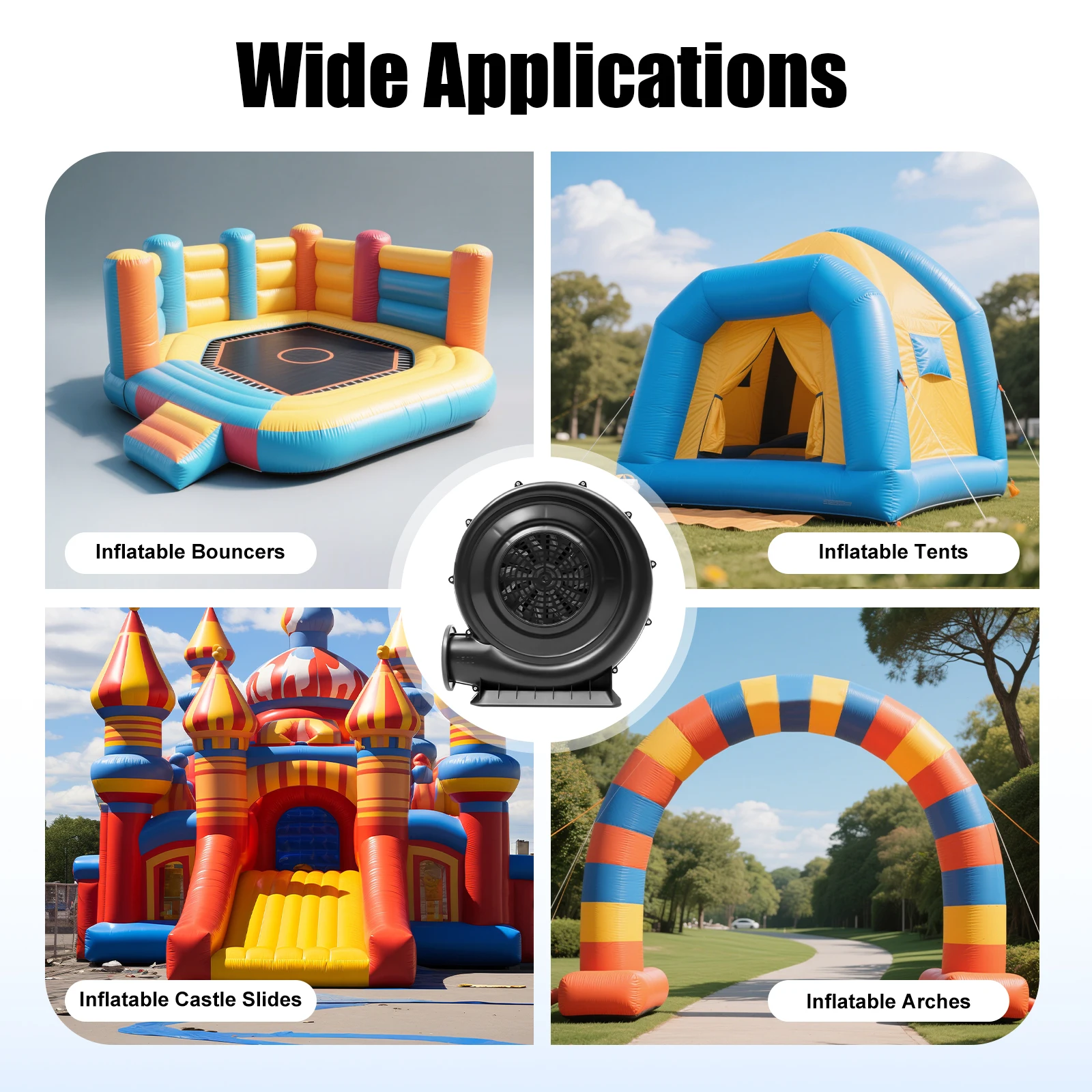 منفاخ هواء 250 وات 420 م 3 / ساعة 1100 باسكال ضغط عالي لشريحة قلعة خيمة ترامبولين قابلة للنفخ