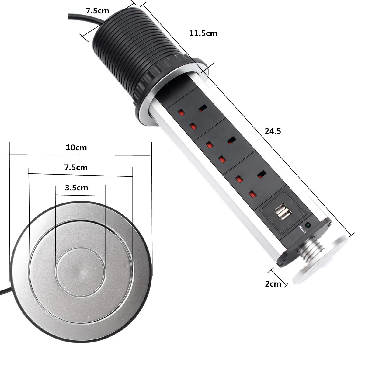 

USB Socket 2 Meters Long Hidden Desktop Vertical Socket Hidden Convenient with Protection Switch Office Home