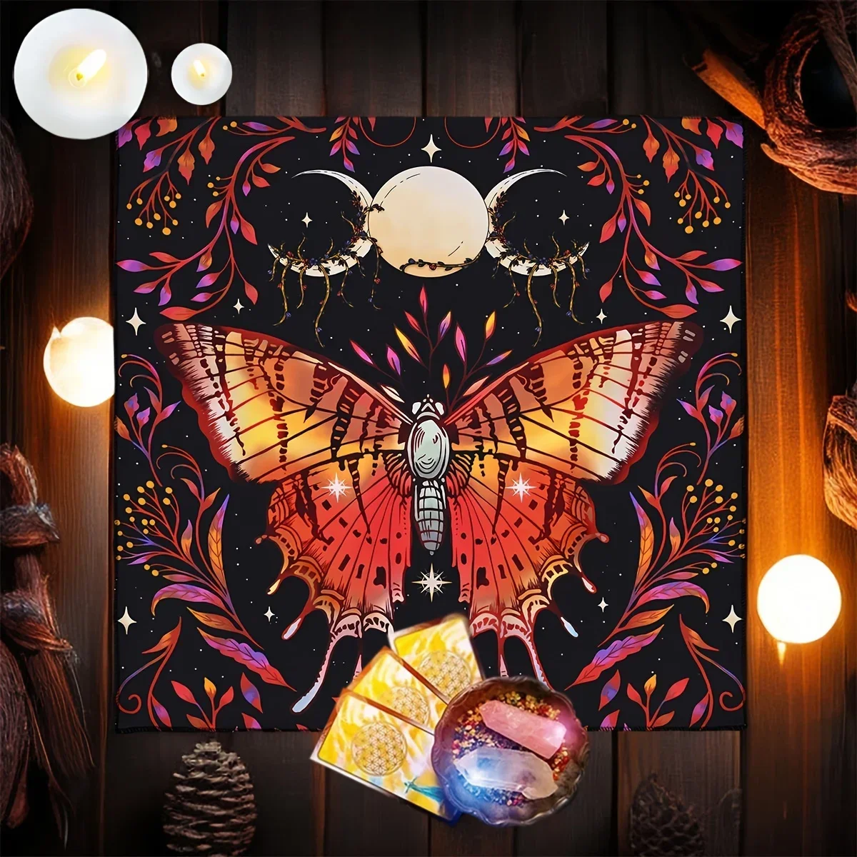 50/75/110/137cm Phantom Butterfly Secret Garden Tablecloth Colorful Butterfly Totem Tarot Divination Meditation Room Decoration