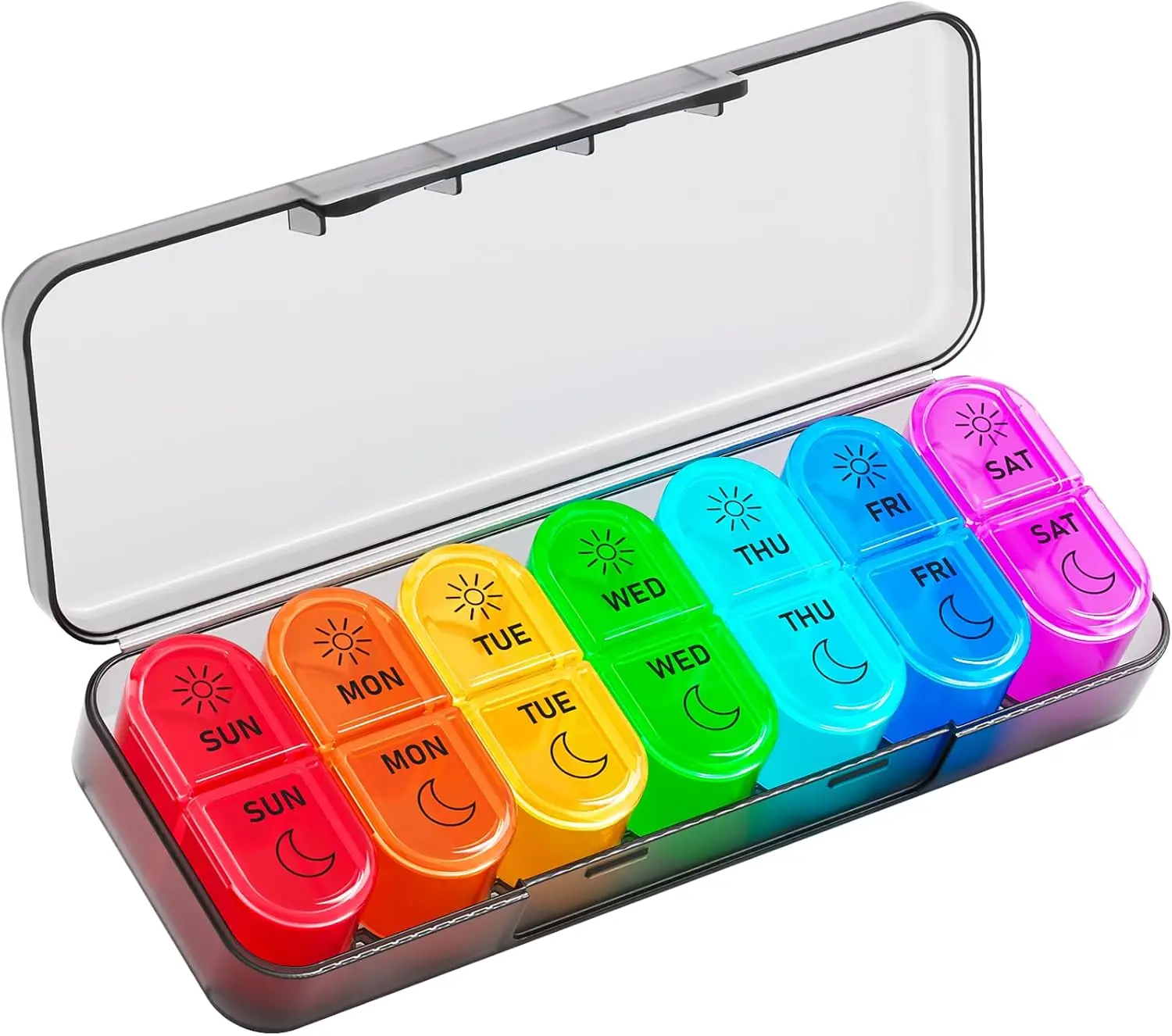 

7 Day AM PM Pill Organizer, Large Weekly Medicine Box 2 Times a Day, Portable Travel Pill Case for Vitamins & Supplements, Black