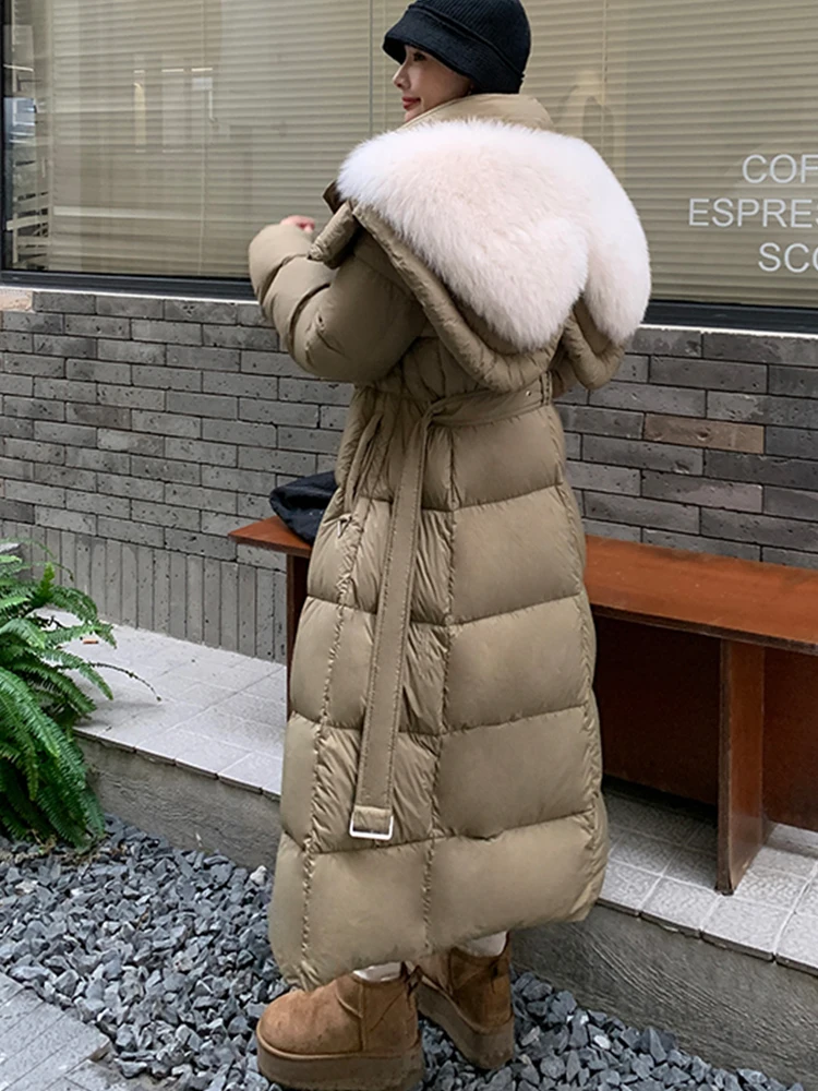 

New Fashion Winter Warm Long Puffer Jackets Goose Down Jackets Coats Natural Real Fox Fur Collar Women Thick Female Outwear