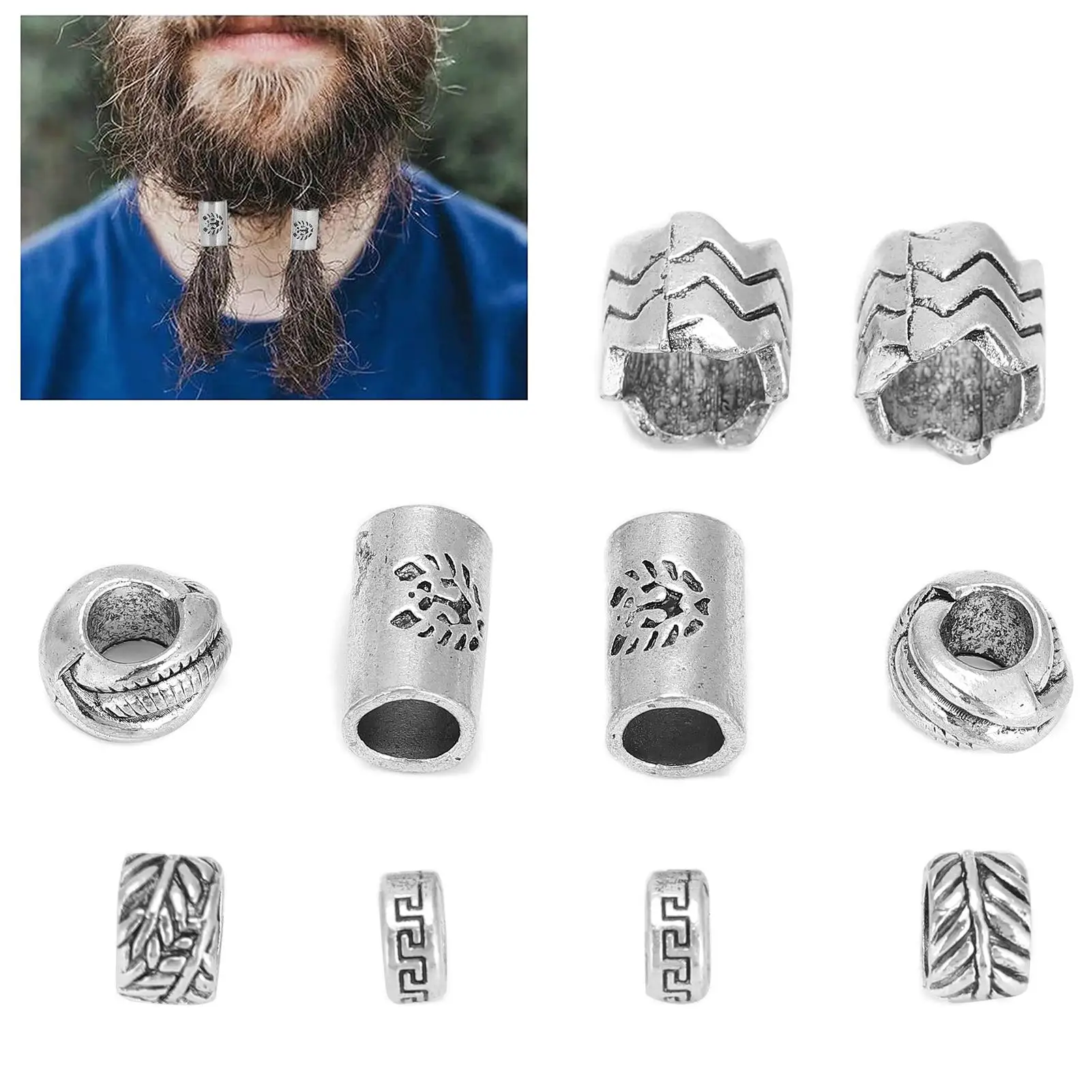 10Pcs Viking Beard Beads Alloy Norse Dreadlock Tube Pendants DIY Accessories for Beard Hair Bracelet Necklace Rings