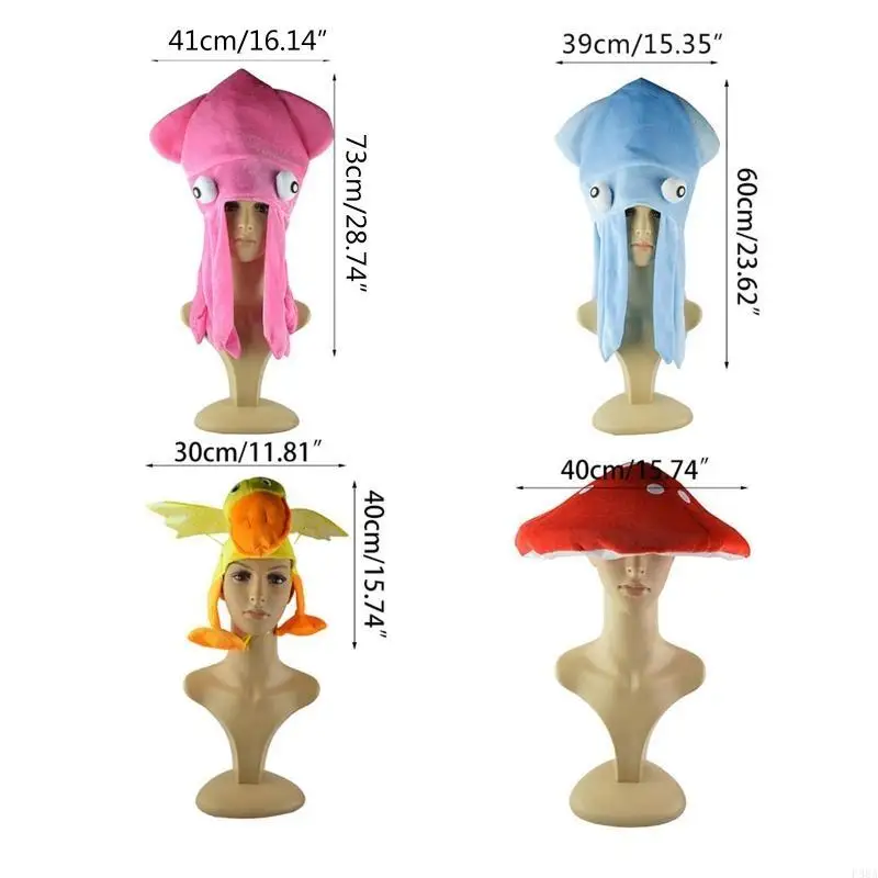 P88A Rainbow Squid Hat Funny and Party Hats Sea Animal Hat Octopus Headdress fo