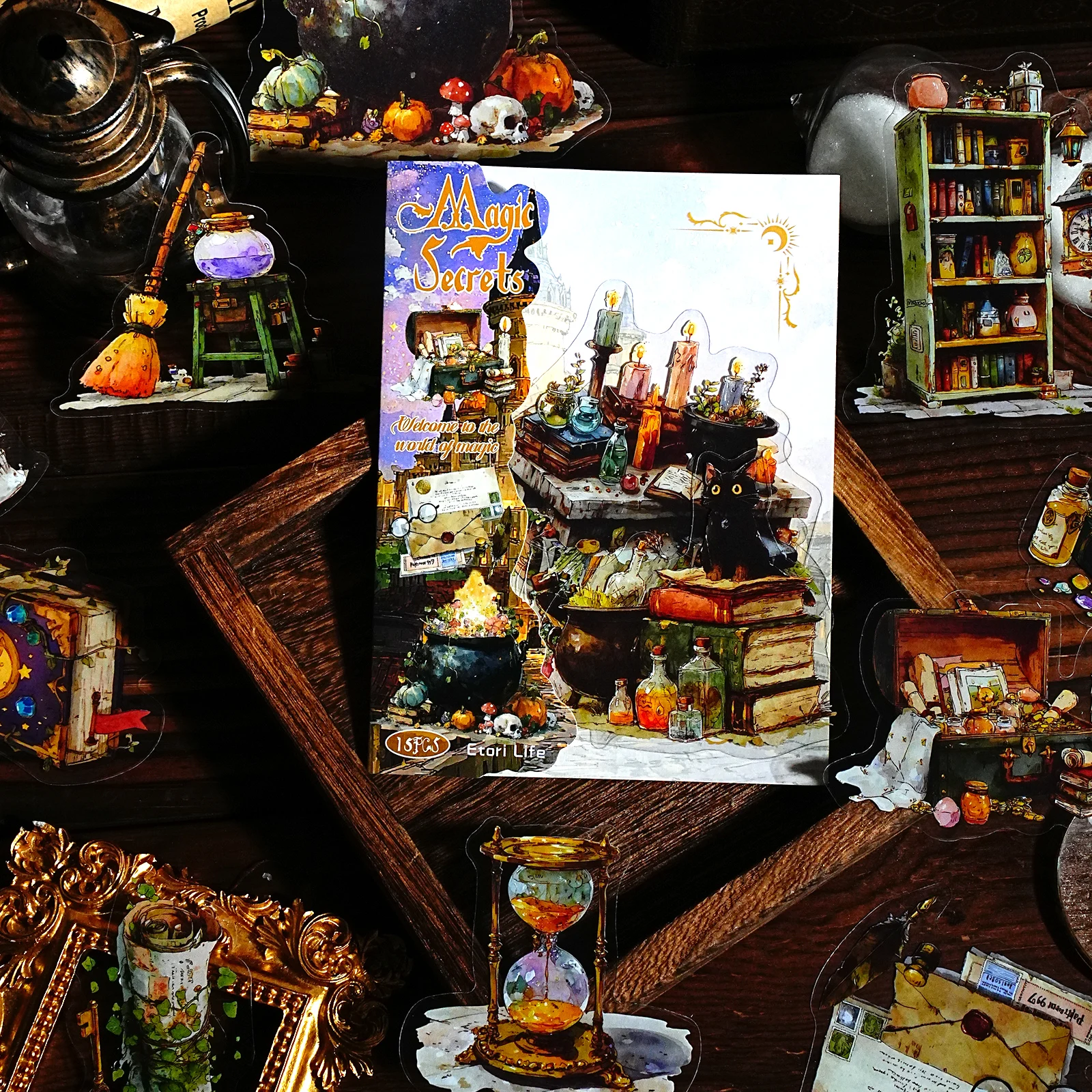 Etori Life Starburst Ferramentas de Bruxaria Retro Bonito Item Mágico Padrão Pacote de Adesivos DIY Scrapbooking Suprimentos, Entusiastas Mágicas, Álbuns de Fotos, Decoração de Quarto, Sacos de Papel de Presente para Crianças, Papelaria de Estudante, Adesivos de Brinquedo, Artesanato Die-Cut