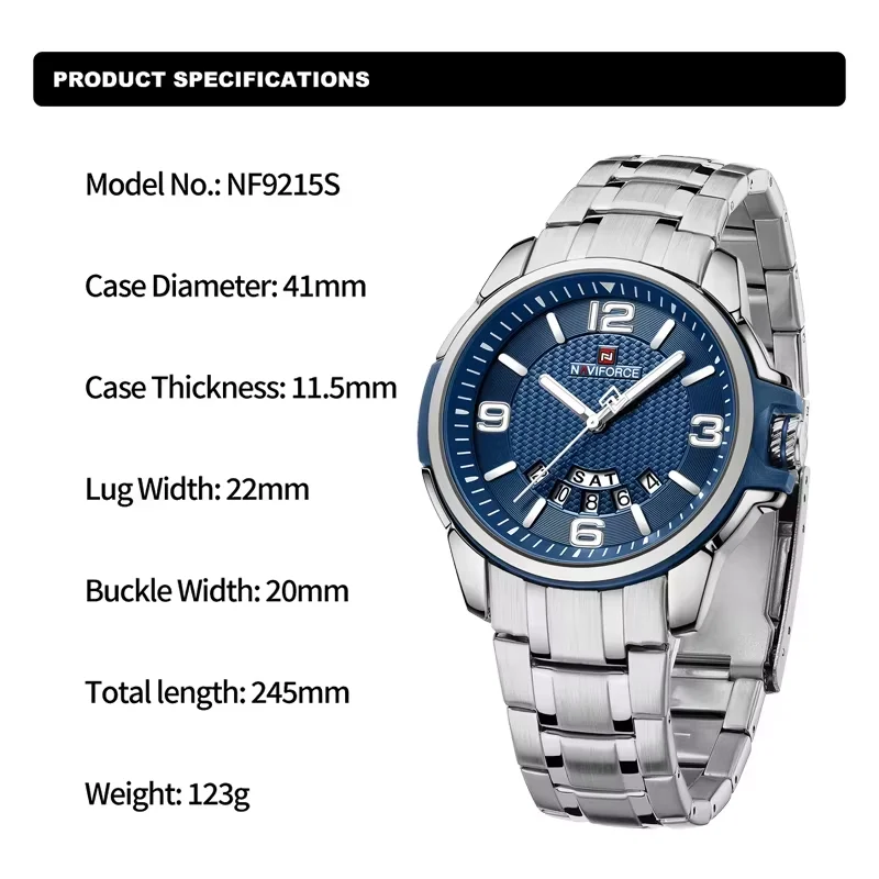 NAVIFORCE Quartz Watches Men Original Fashion Casual Wrist Watch for Business Occasion Stainless Steel Waterproof Calendar Clock