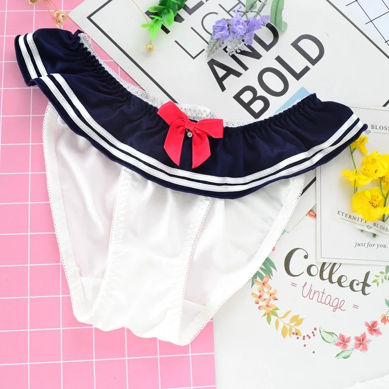 Japanese Navy College Style Milk Silk Low Waist Sexy Women\'s Panties Bow High Elasticity Cute Lovely Sweety Cosplay Underwear