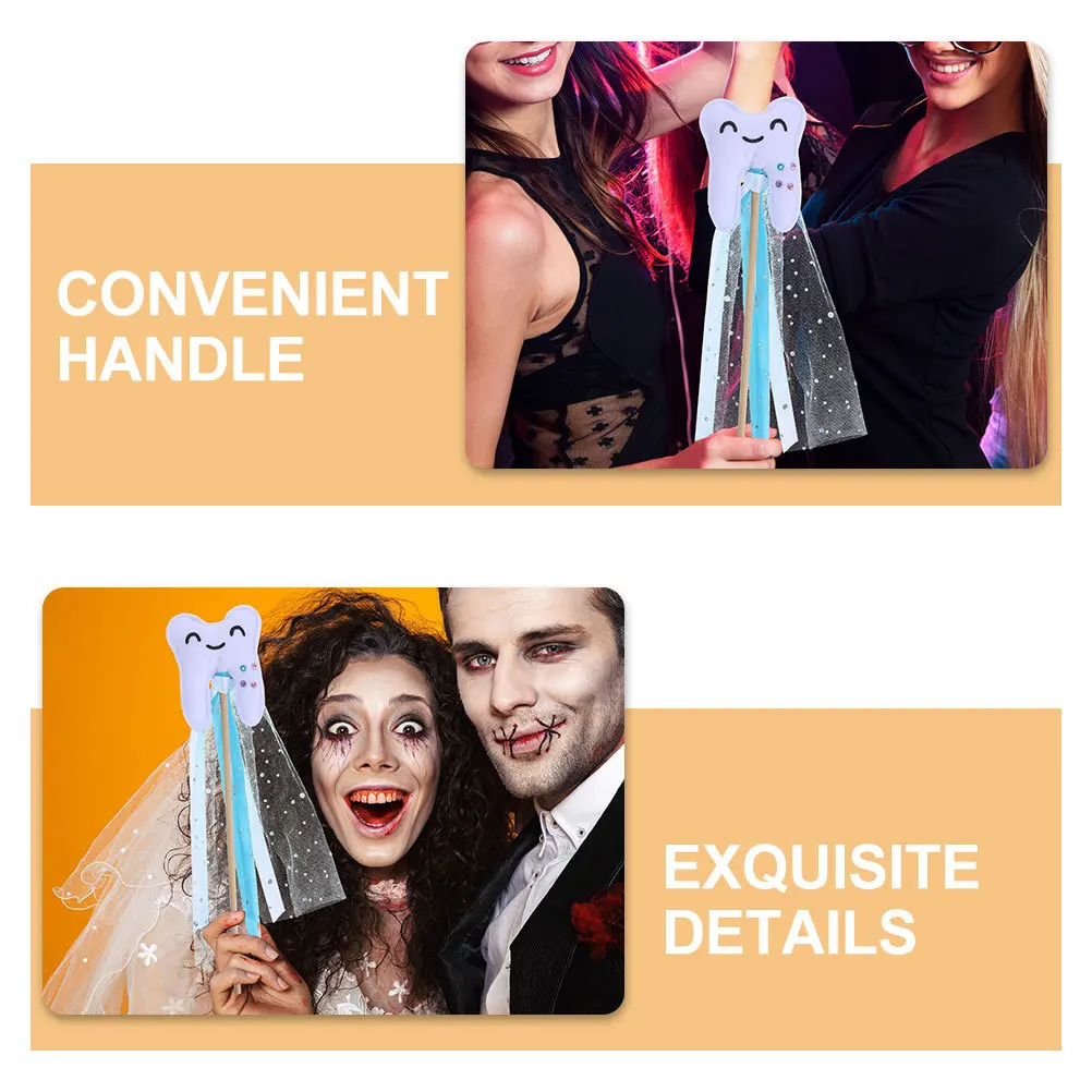 2Pcs Tooth Fairy Wand Tooth Shaped Colorful Stick Kids Dress Up Party Festival Performance Props Princess Fairy Wands