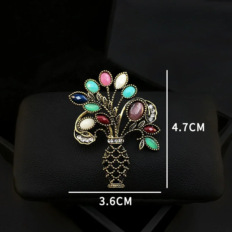 1211 Elegant Vintage Vase Bouquet Brooch Women Luxury Stylish Flower Corsage Pin Sweater Suit Neckline Accessories Jewelry Gifts