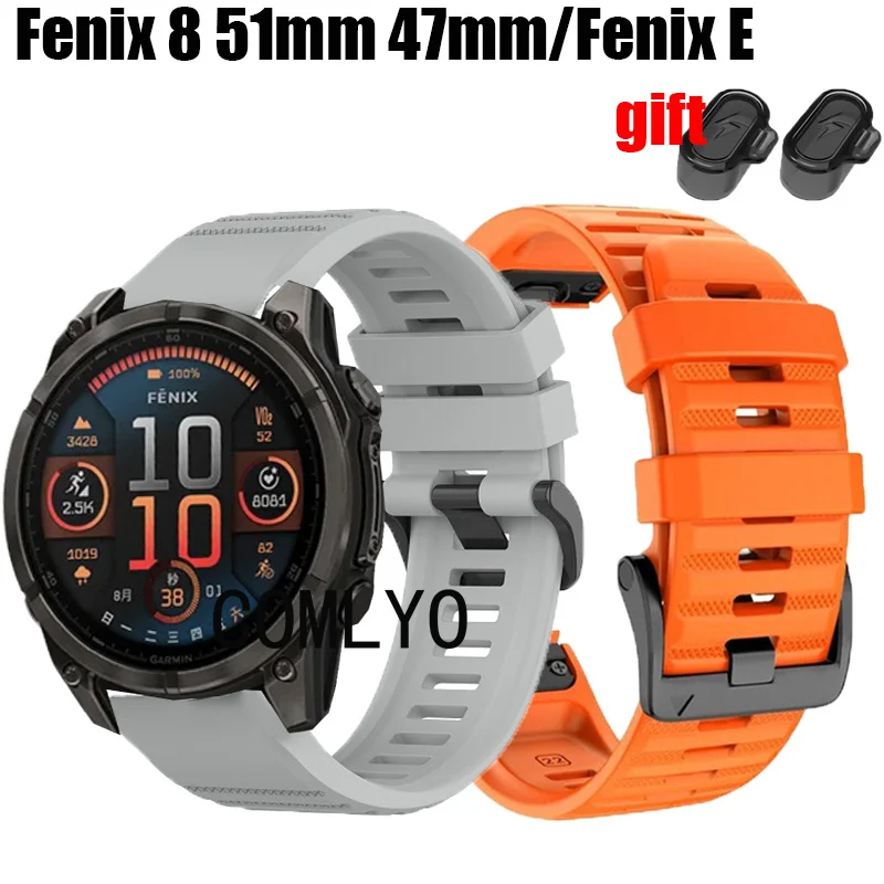 For Garmin Fenix 8 51MM 47MM fenix E Strap Silicone Band Easyfit WristBand Quick Release Smart watch Charging Port plug cover