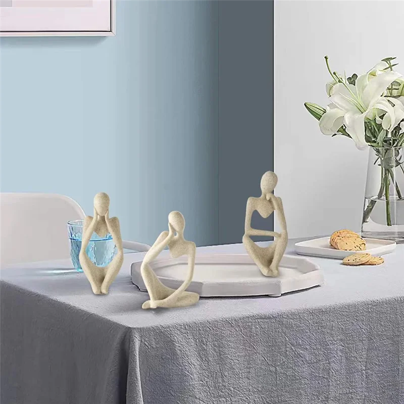 -WSFS 1 قطعة ديكور بسيط مجموعة تمثال مفكر تجريدي، ديكور منزلي محايد تماثيل مفكر صغيرة من الحجر الرملي سهلة التركيب