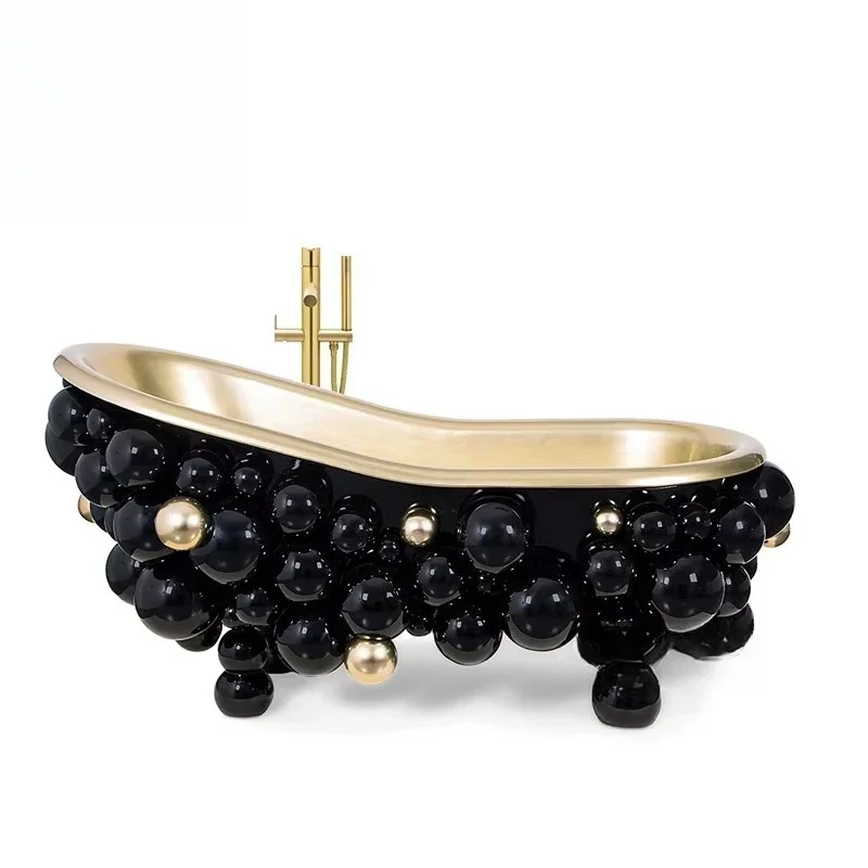 Luxury Bathroom Bathtub Bathroom Highlight Black and Gold Painted Spherical Stainless Steel Bathtub