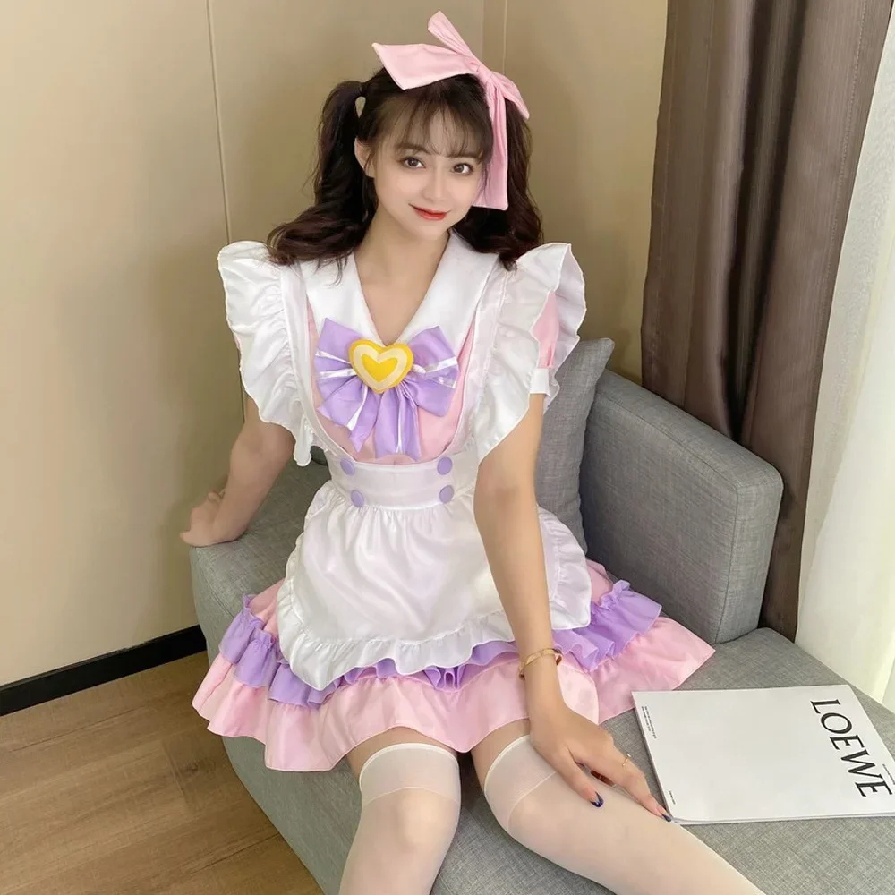 Pink Loli Sweet Maid Costume Cosplay Lolita Sexy Cute Maid Dress Role Play Halloween Anime Uniform Suit Japanese Cafe Outfit