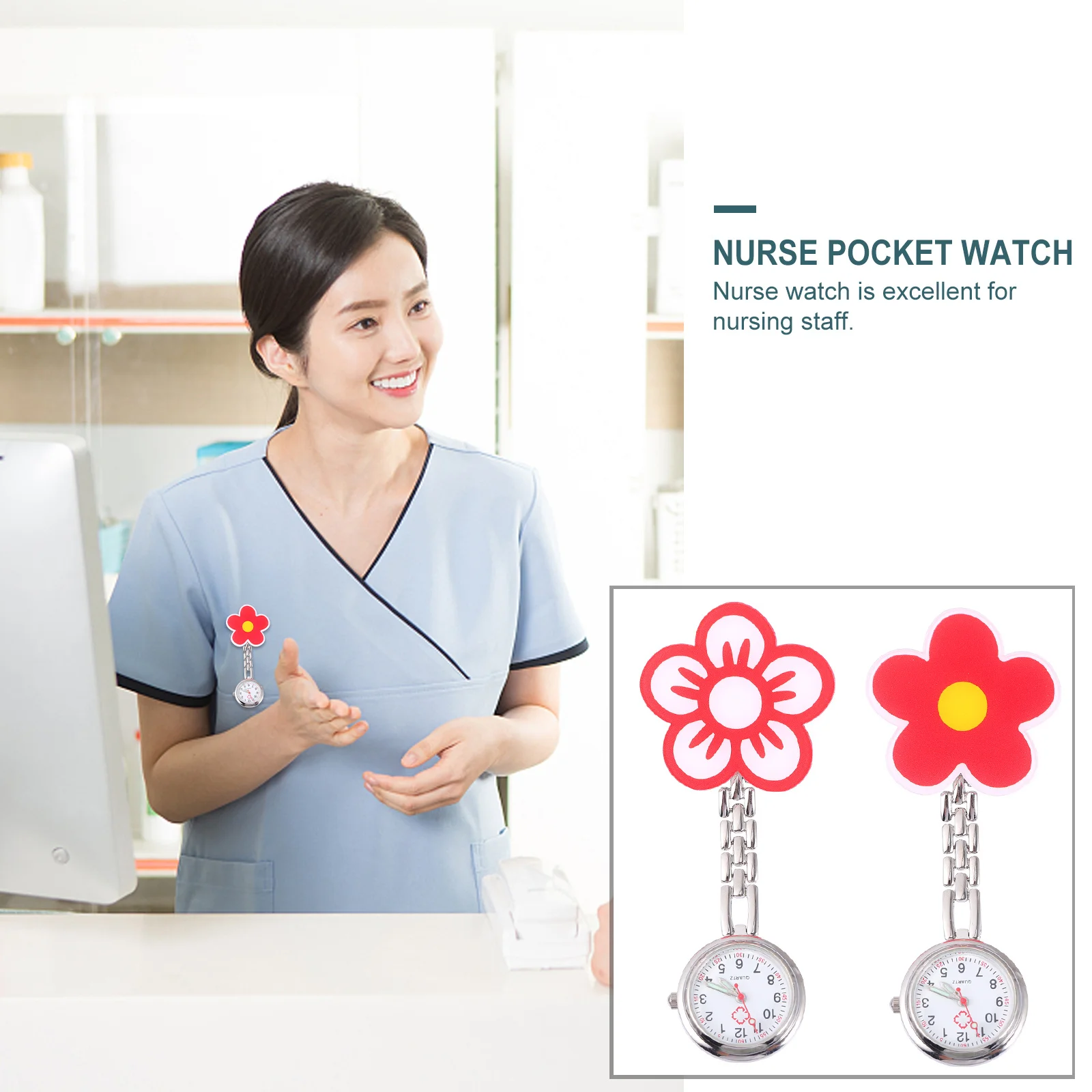 

2Pcs Nurse Pocket Watch Durable Clip Fob Watches Practical Nursing Lapel Watches Convenient and Clear Time Reading
