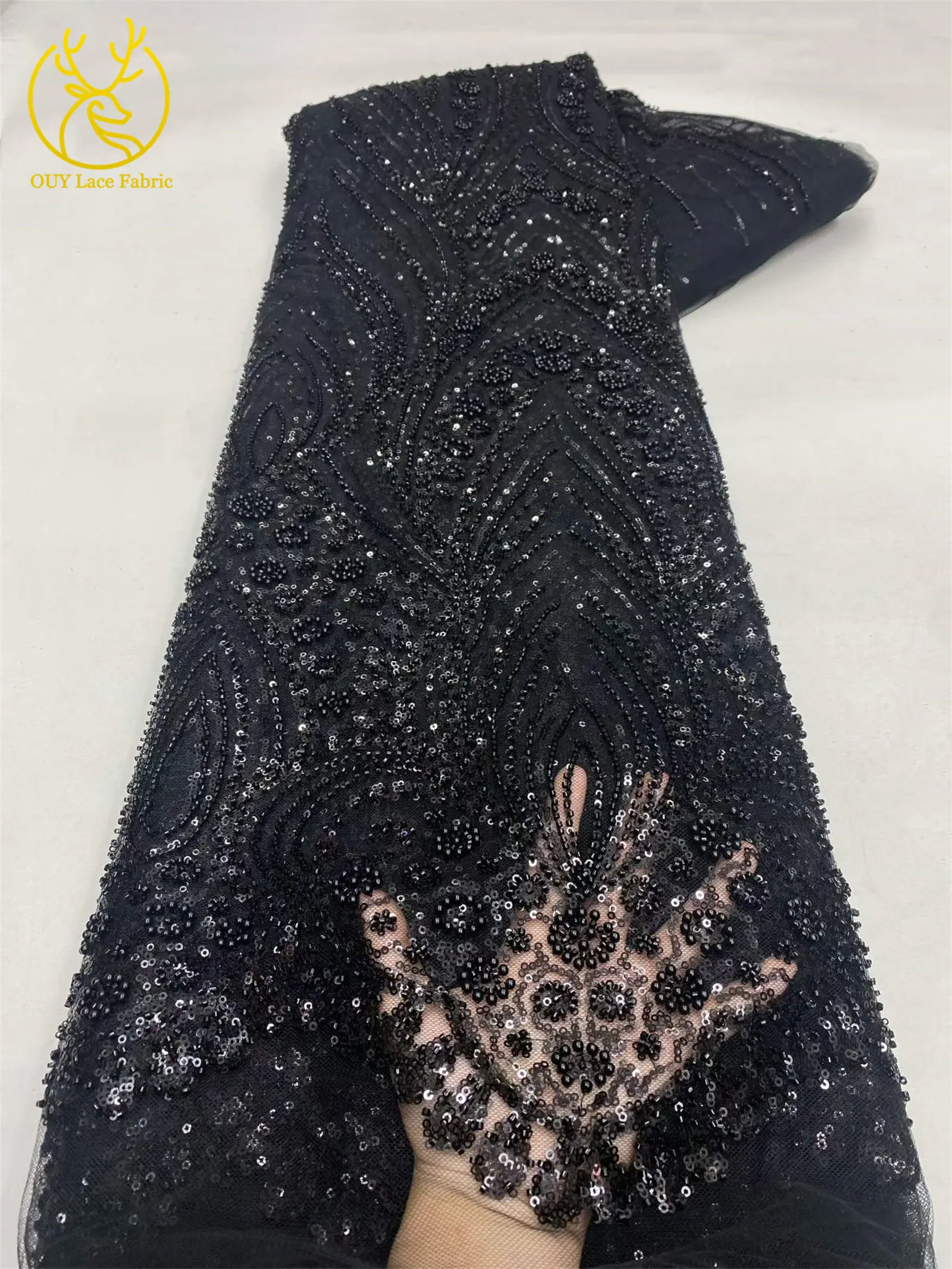 Grüner Afrikanischer Spitzenstoff 2026 Hochwertige Pailletten Tüll Französische Mode Netzspitze Abendkleid Stickerei Nähen – Detail 20