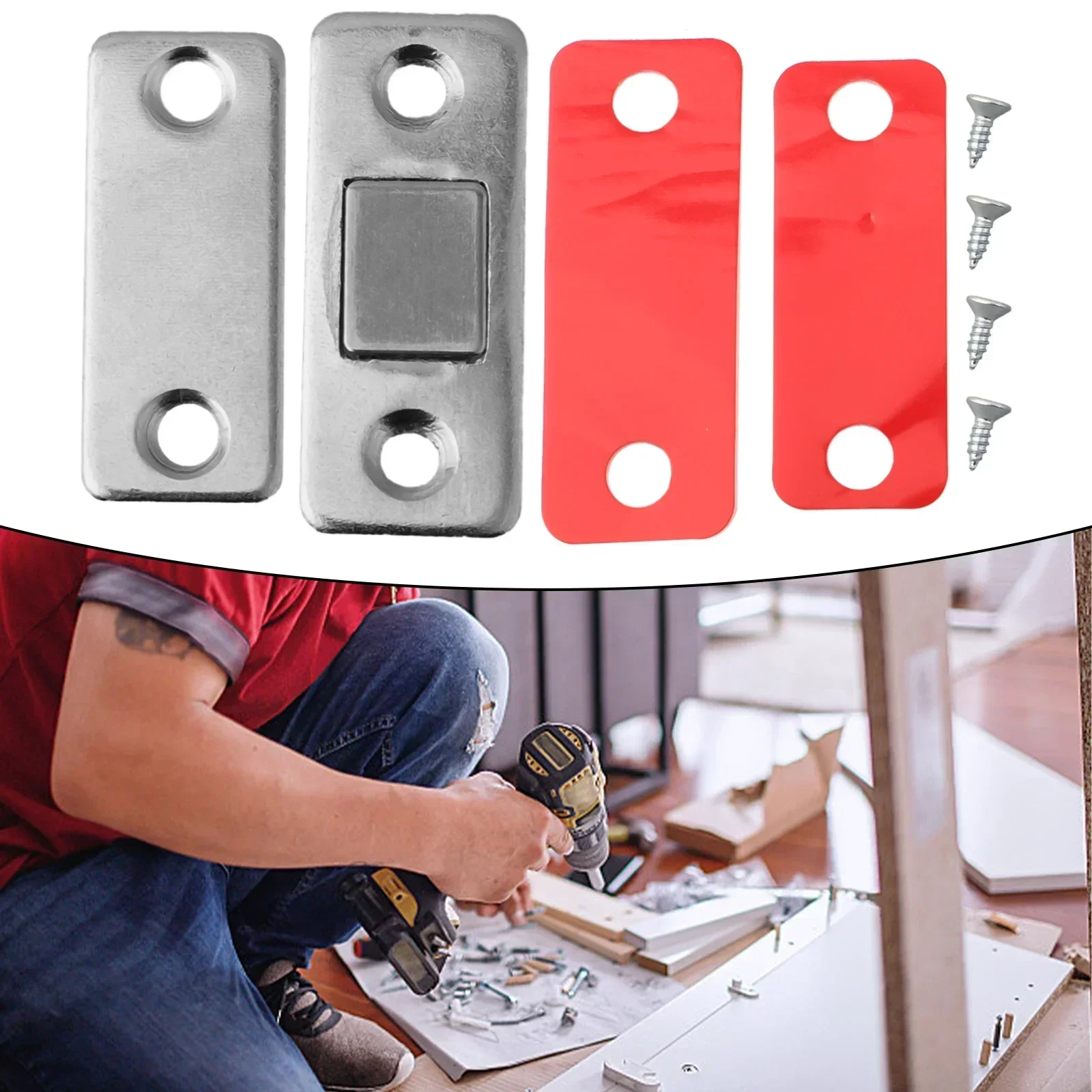 Magnetic Steel Catch Latch Ultra Thin For Door Cabinet Cupboard Closer 1set Latch 2 Tape 4 Screws High Quality