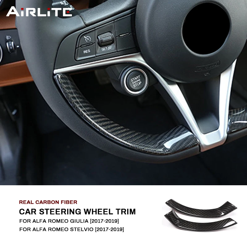 

For Alfa Romeo Giulia Stelvio 2017-2019 Real Carbon Fiber Car Steering Wheel Decorative Frame Trim Strip Sticker Accessories