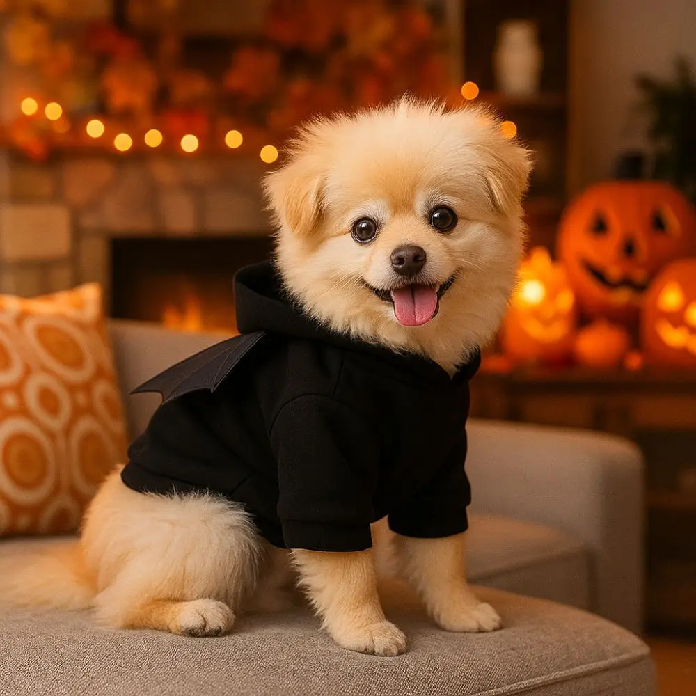 

Pet Supplies Casual Halloween Pet Clothes Fashion Soft Dog Bat Hoodie with Wings Warm Pet Cosplay Clothes for Cats and Dogs