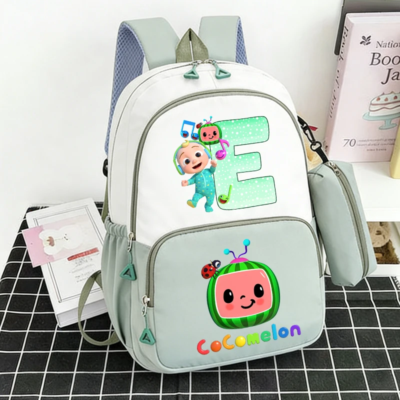 2pcs Cocomelons 배낭 연필 가방 정장 애니메이션 나일론 Schoolbags 펜 가방 세트 소녀 소년 도서 어깨 가방 연필 케이스 선물