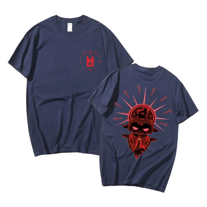 Camiseta de gran tamaño de algodón 100% de Anime para hombres y mujeres, camiseta gráfica de doble cara de culto del cordero de juego de dibujos animados, camiseta de moda para hombres