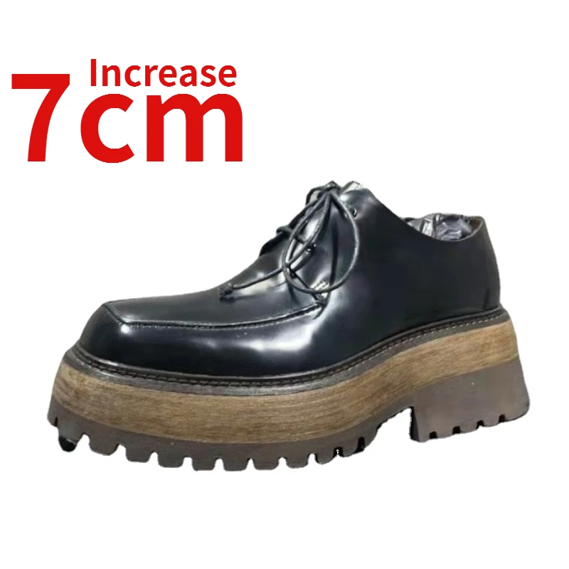 

British Men's Dress Shoes Derby Shoes Increased 6-7cm Genuine Leather Business Suit Thick Platform Casual Leather Shoes for Men