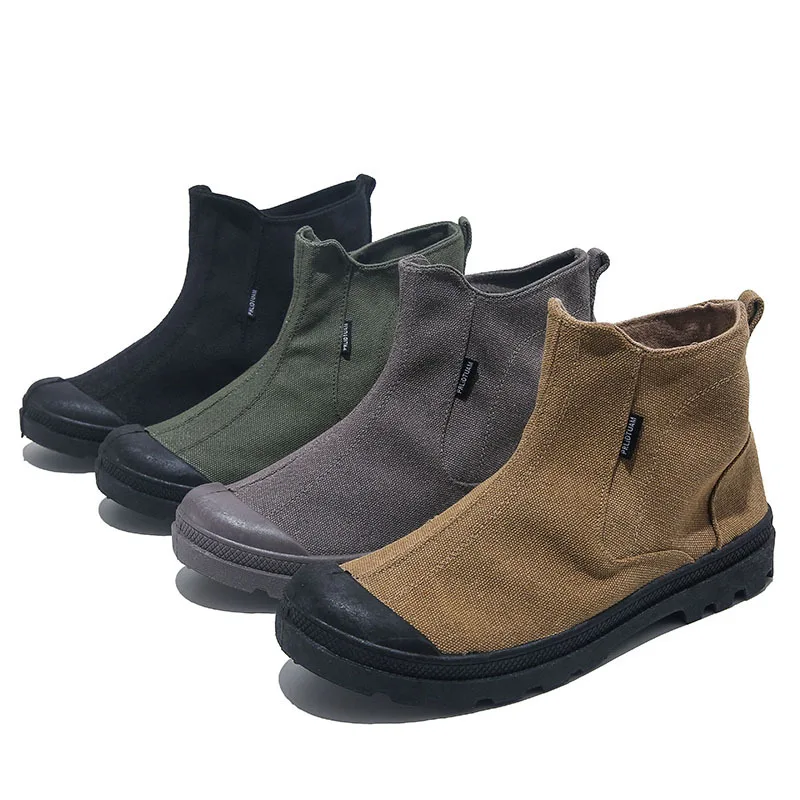 High Top Hiking Boots, Outdoor Camping, Jungle Climbing, Inner Zipper Sports Shoes Men's and Women's Canvas Tactical Short Boots