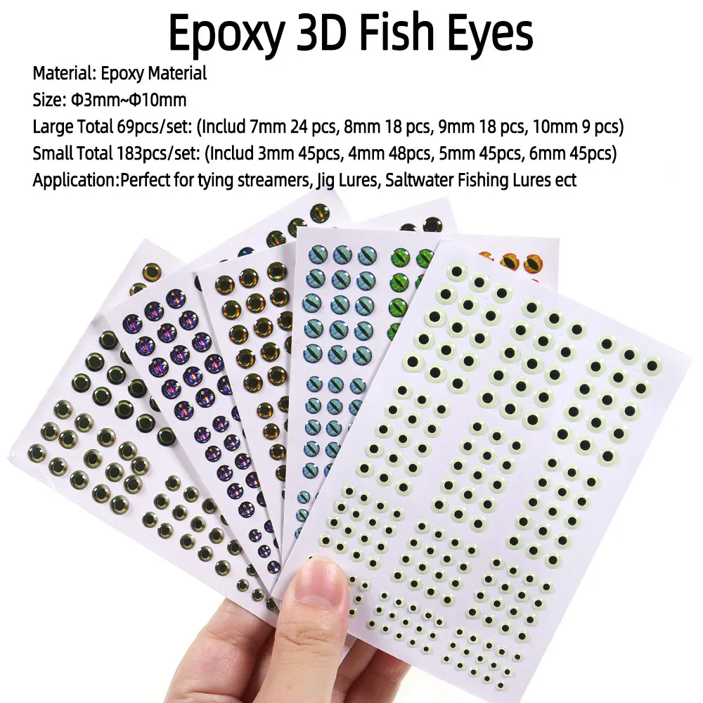 69/183pcs 3mm -10mm Holographic 3D Epoxy Fish Eyes for Fly Tying Streamers Jig Lures Fishing Bait Wood Plastic Lure Making