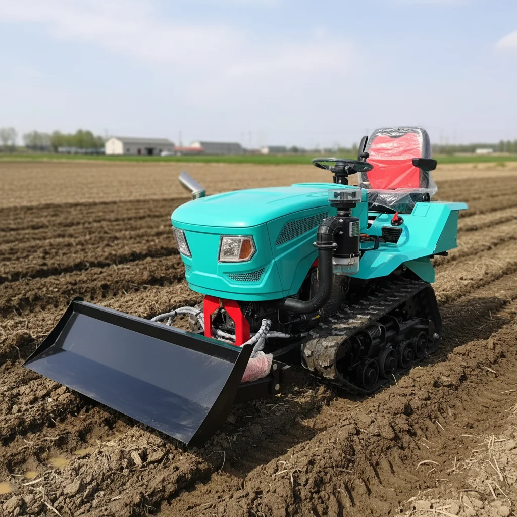 

Customize Multifunctional Small Crawler Tractor Equipped With Ditching Machine And Harvester Attachment